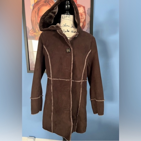 Coldwater Creek Coat Brown Faux Shearling Suede Fur Size XL (16) Winter Jacket - Picture 14 of 14